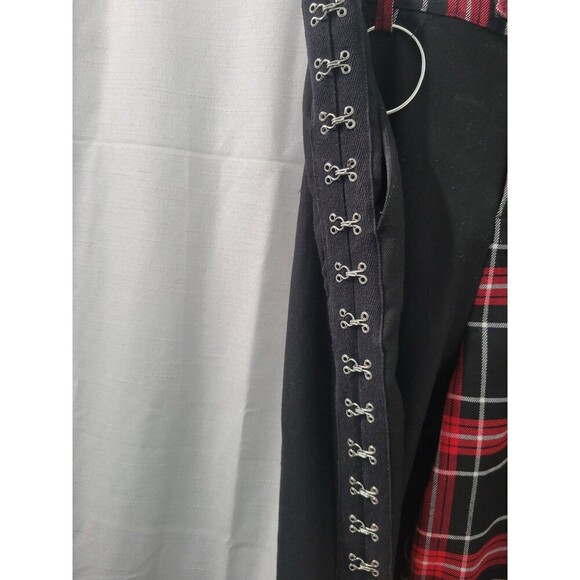 Hot Topic Womens Pant S Black Red Plaid Split Leg Punk Goth Pants Elastic Waist - Picture 10 of 13